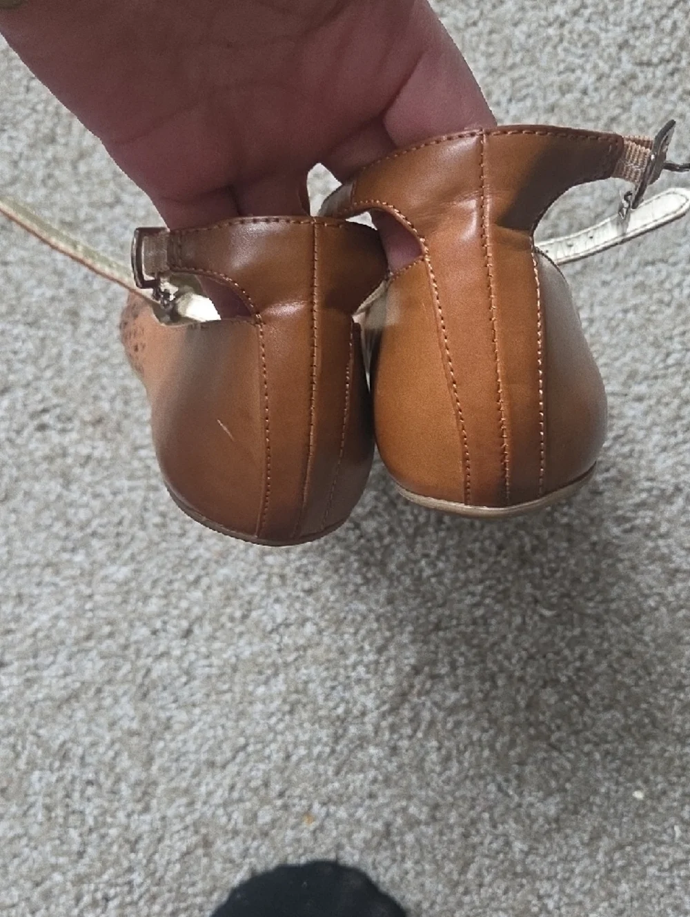 BCBGeneration Tan Laser-Cut Pointed Mary Jane Flats - Picture 5 of 10